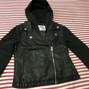 Justice Black Faux Leather Jacket with Hoodie